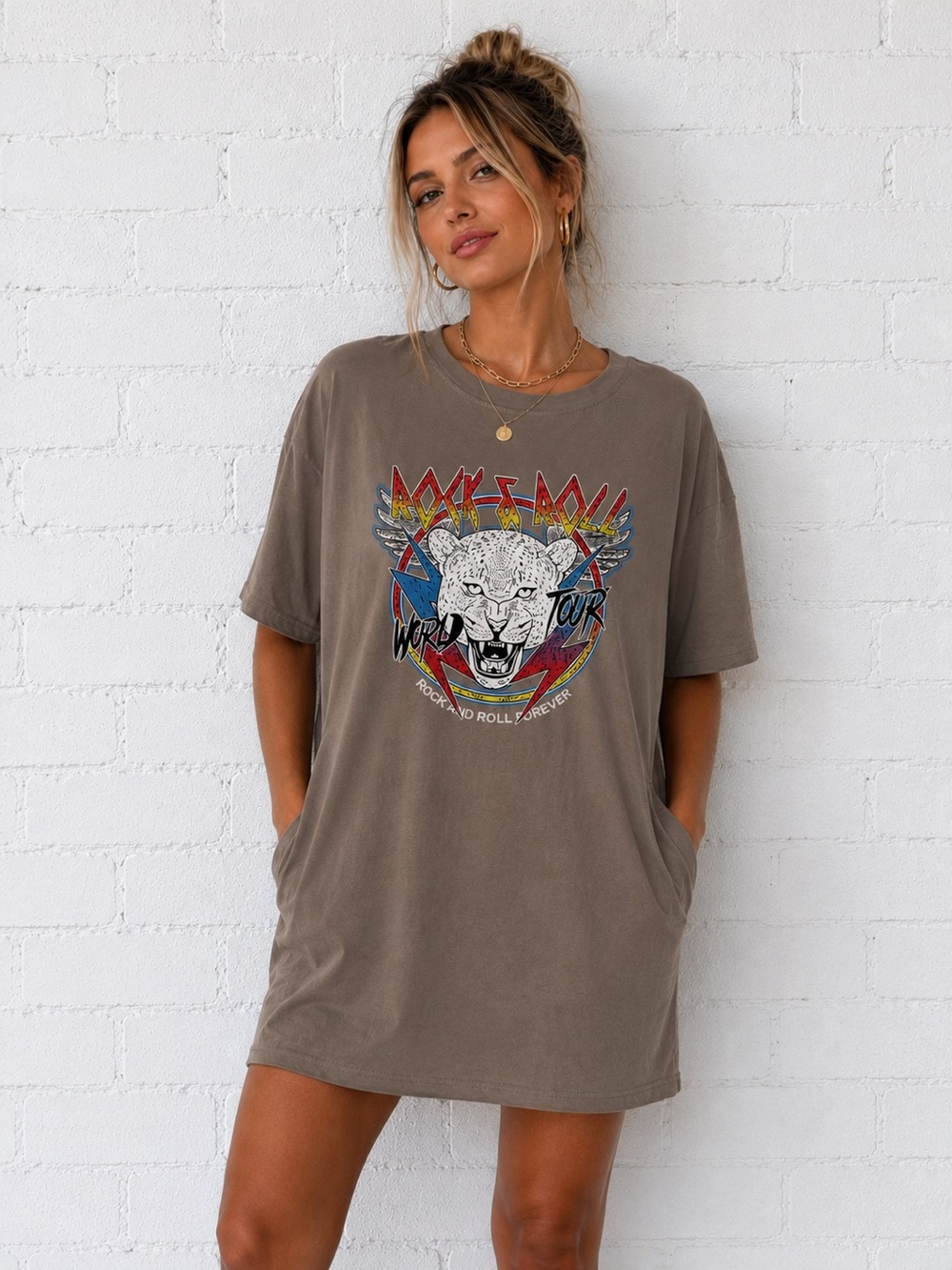 Blue Velvet NWT T-Shirt Dress - Rock & Roll Graphic - Pockets